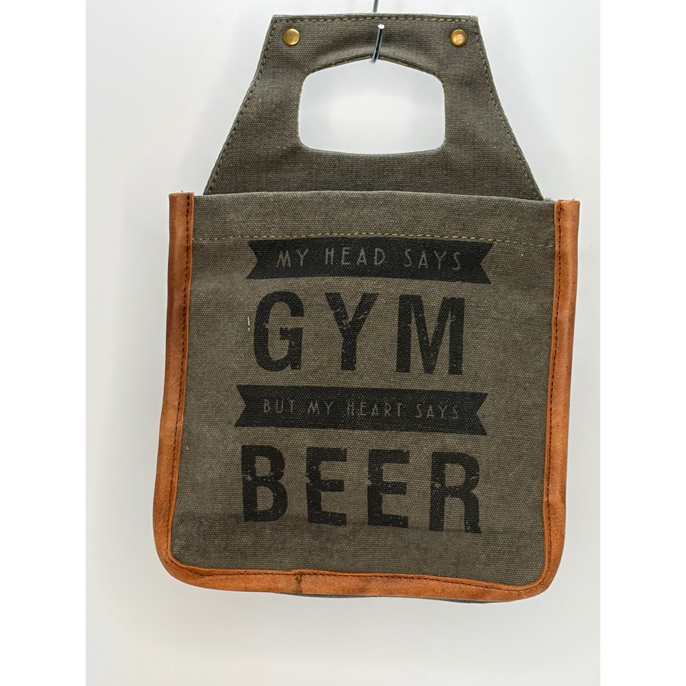 Mona B Canvas Beer Caddy My Head Says Gym Heart Says Beer 6 Bottle Carrier Green